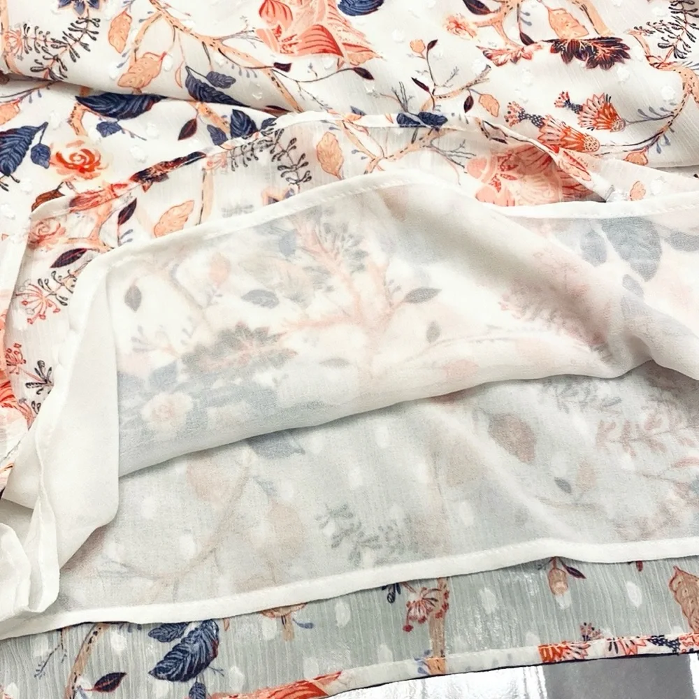 Rachel Zoe White Orange Purple Floral XL Boho Chic Bloomcore Romantic Ruffle Top - Picture 11 of 14